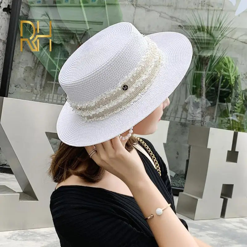 Luxury Brand Women and Ladies Straw Sun Hats Fashion Ribbon Sun Summer Hat for