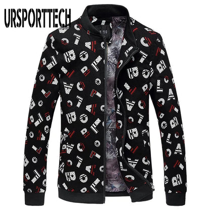 Bomber Jacket Men Spring Autumn Floral Korean Slim Fit Long Sleeve Jackets