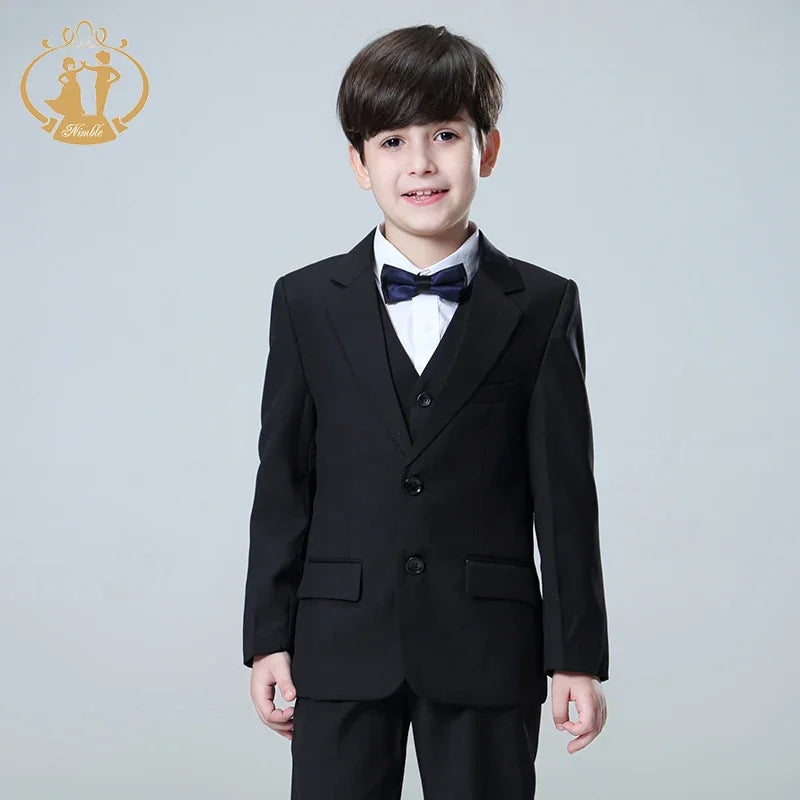 Spring Autumn Formal Suit for Boy Set Children Party Host Wedding Black Costume