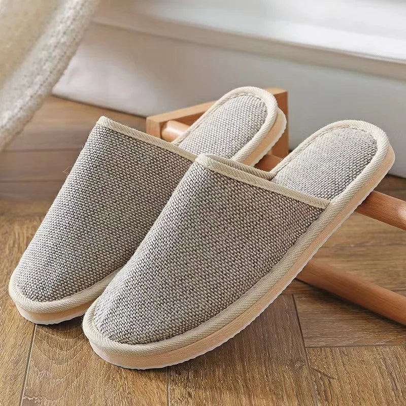 LEEMEIMEI Natural Flax Home Slippers Indoor Floor Shoes Silent Sweat Slippers