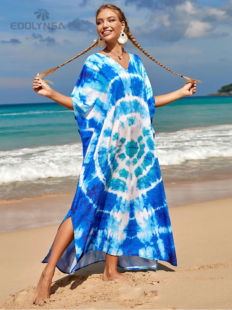 2023 Multicolored Kaftan Bohemian Printed V-Neck Batwing