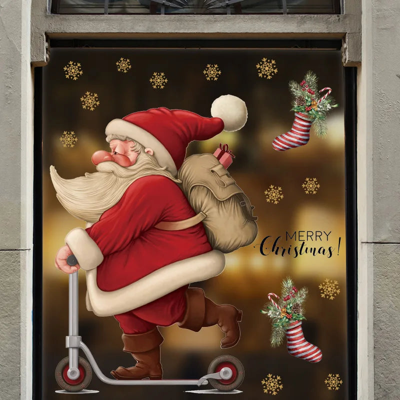 New Christmas Decoration Window Stickers Santa Gifts Merry Christmas Mirror