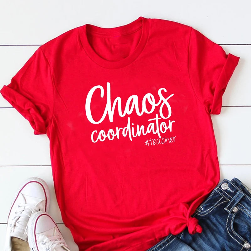 Chaos Coordinator Teacher T Shirt Women Short Sleeve Funny T Shirts Cotton Lady