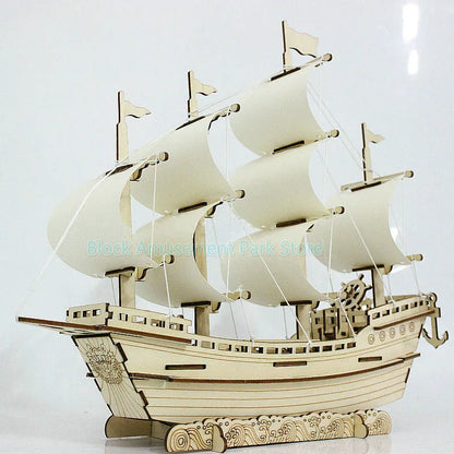 Sailboat Diy Toy Puzzle 3D Small Boat Educational Kids Gift Games Assemble Wood