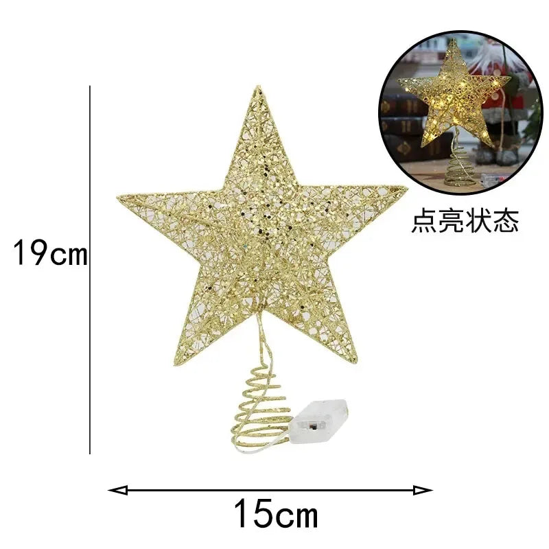 Iron Glitter Christmas Tree Topper Star With LED Copper Lights Merry Christmas