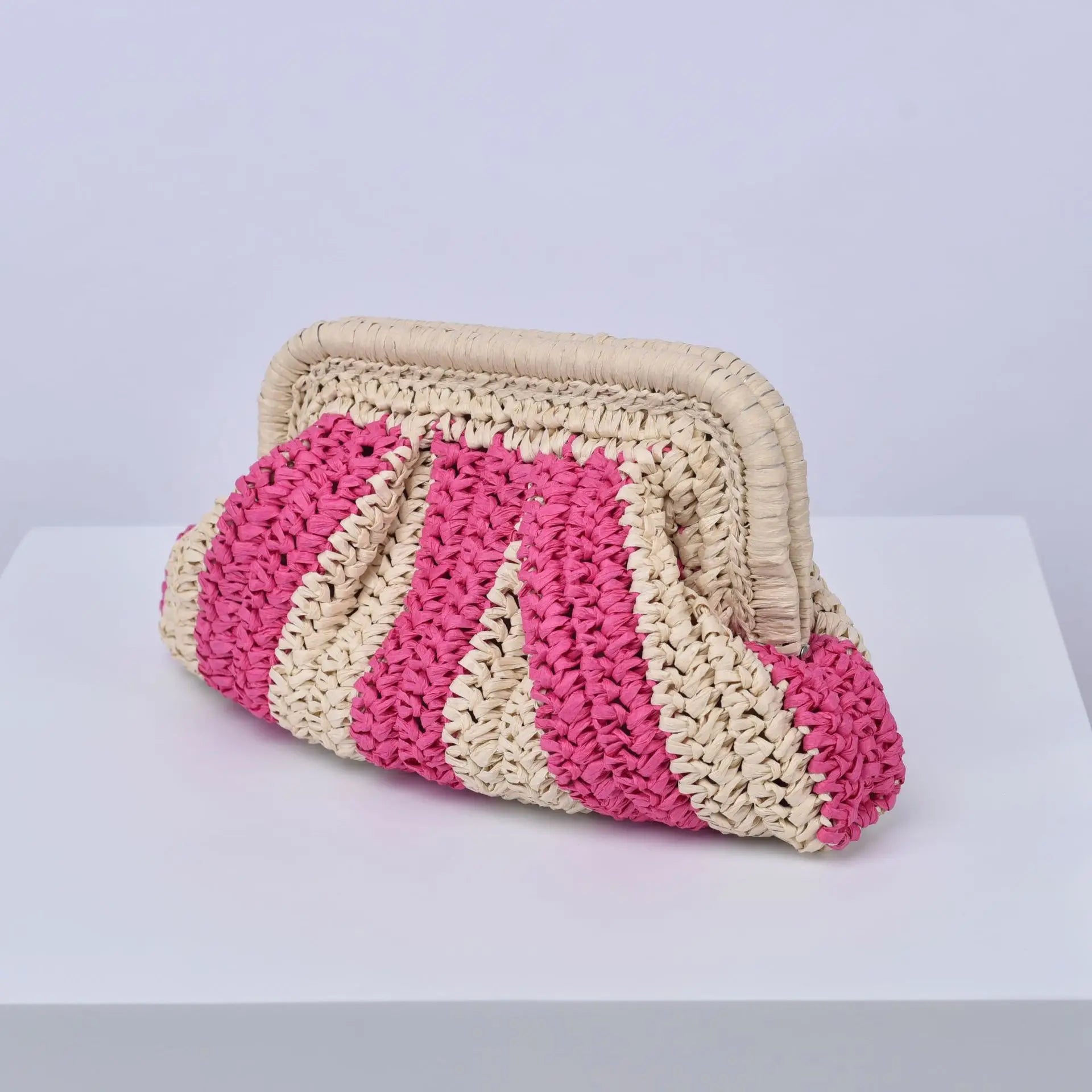 Fashion Striped Straw Clutch Bag Casaul Shell Paper Woven Women Shoulder