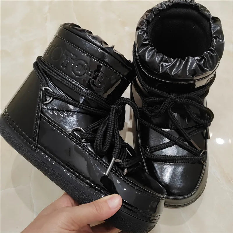 Winter Boots Fluffy Fur Lace-Up Platform Snow Boots Waterproof Warm Boots