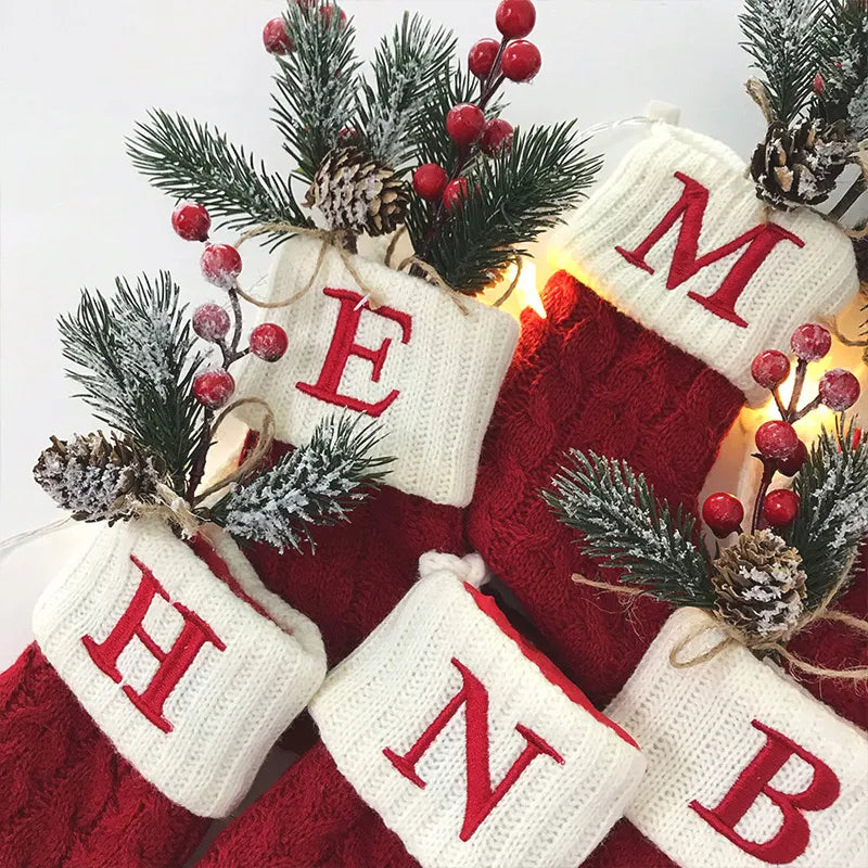 Letters Christmas Stocking New Knitting Christmas Tree Pendant Decorations