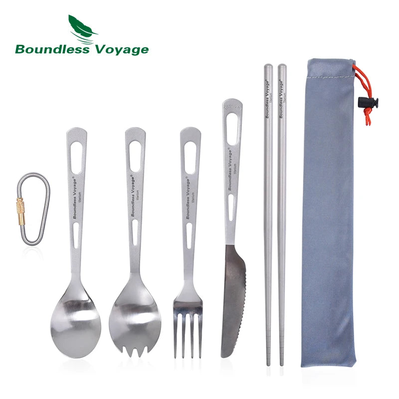 Boundless Voyage Titanium Camping Spoon Fork Spork Knife Chopsticks Straw