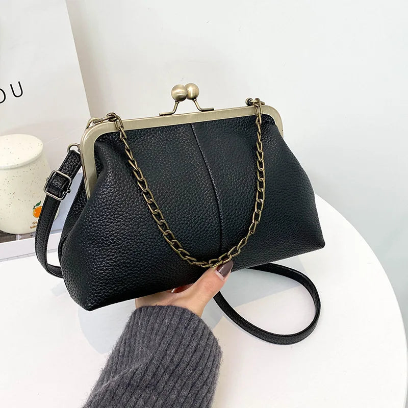 Vintage Fashion PU Leather Bag Bags Women's Handbags Purses Chain Hand Bags