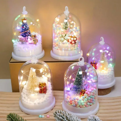 Mini Christmas Decorations Lights Miniature Christmas Tree in Plastic Dome