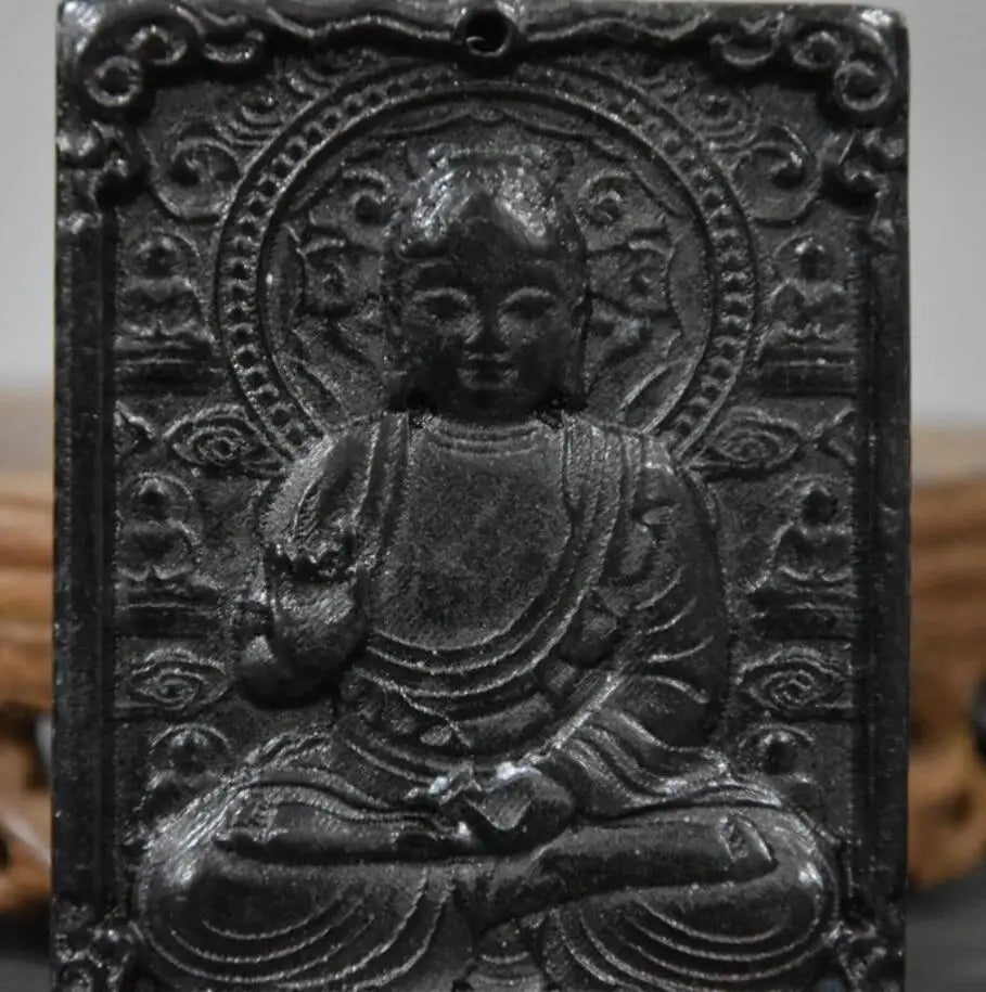 Hongshan Culture Archaize Black Iron Meteorite Sculpture Sakyamuni Buddha Statue