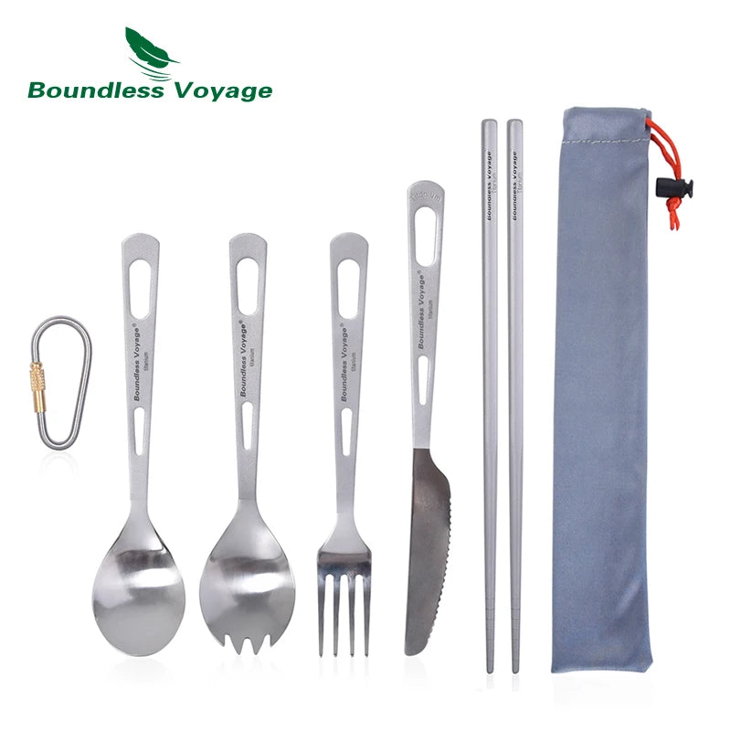 Boundless Voyage Titanium Camping Spoon Fork Spork Knife Chopsticks Straw