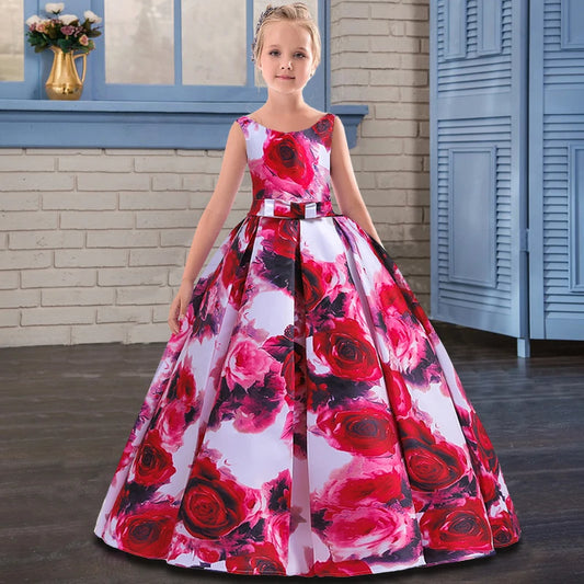 Teenager Girl Maxi Dress Kids Dresses for Girls Children Print Floor Princess