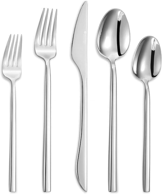 Polished Cutlery Set Modern Silverware Set 18/10 Stainless Steel Tableware