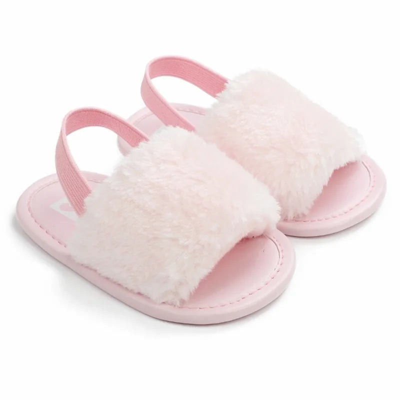 Summer Newborn Infant Baby Girls Soft Sole Sandals Plush Slide Sandal Toddler