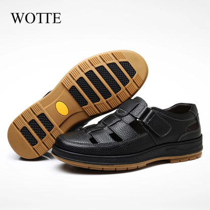 WOTTE Classic Sandals  Men Genuine Leather Sandalias