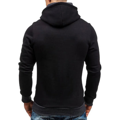 New Casual Solid Mens Hoodies Diagonal Zipper Long Sleeve Hoodie Sweatshirts Men