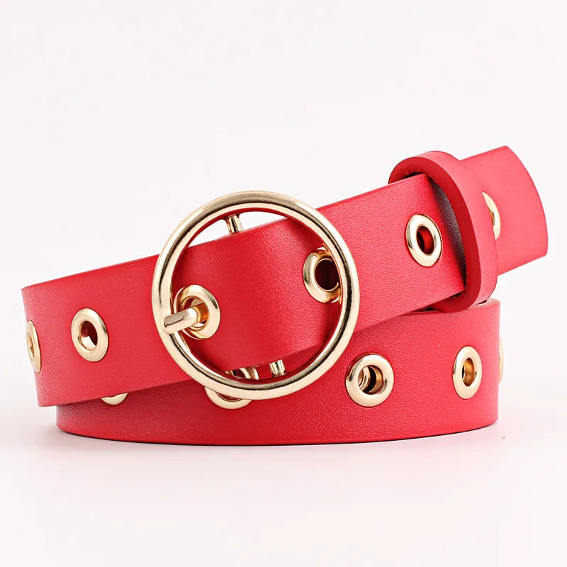 Metal Hole Metal Belt Women Girl Quality Imitation Leather Belt