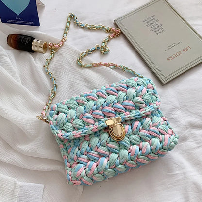 Bags for Women Hand Woven Bag Strip Thread Hook Knitted Women's Shoulder