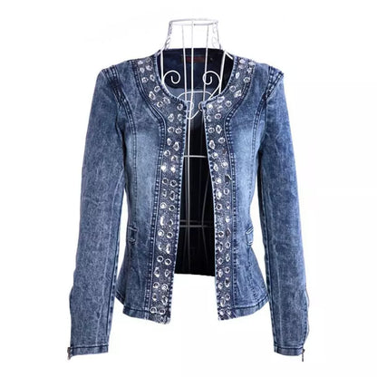 FMFSSOM New Spring Antumn Denim Jackets Vintage Diamonds Casual Coat