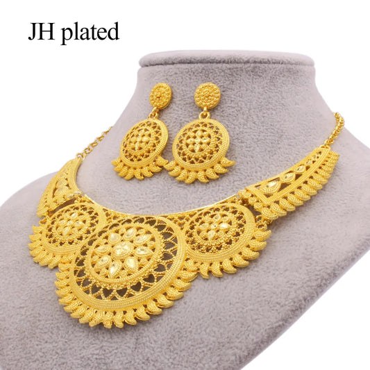 Jewellery Set Gold Color Collares Necklace Earrings Set Dubai Wedding Ornament