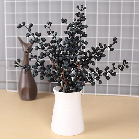 Artificial Berries Branch Plastic Fake Flowers Leaf New Year