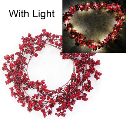 5.9ft/180cm Red Berry Garland Optional Lighting New Year