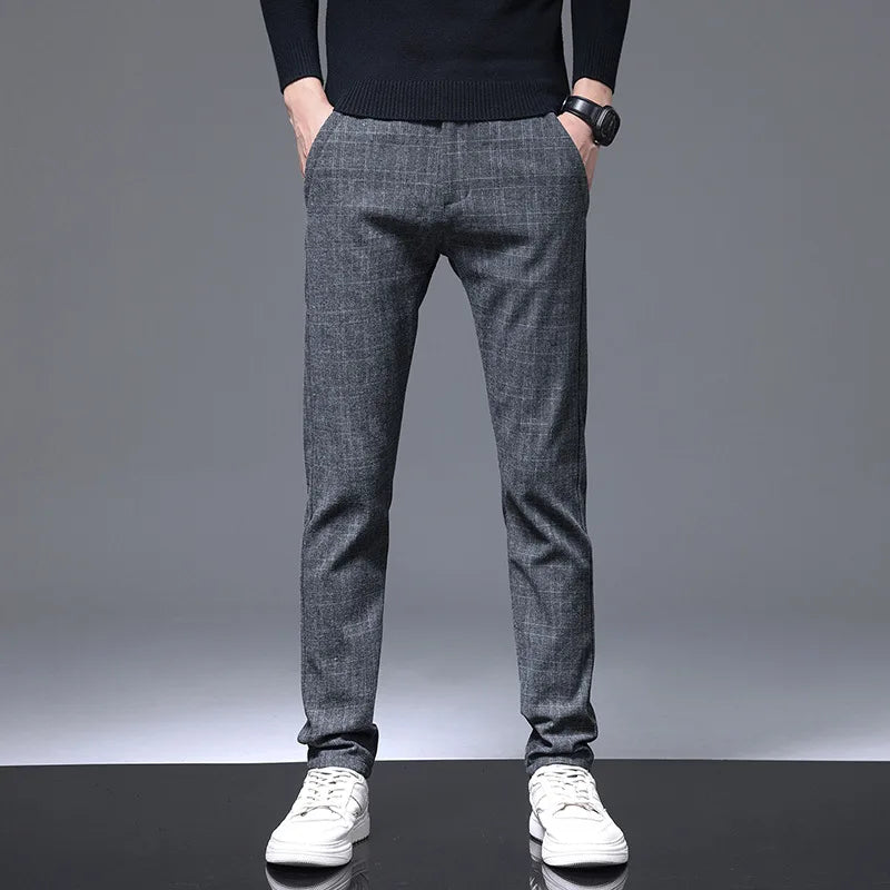 Spring Pants Men Stretch Slim Fit Elastic Waist Business Classic Korean Cargo