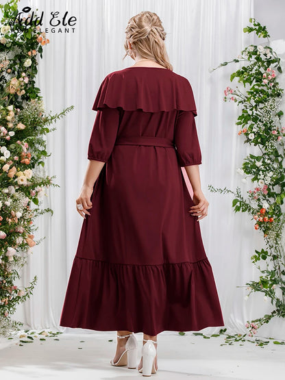 Add Elegant 2022 Autumn Plus Size Dresses for Women Ruffles