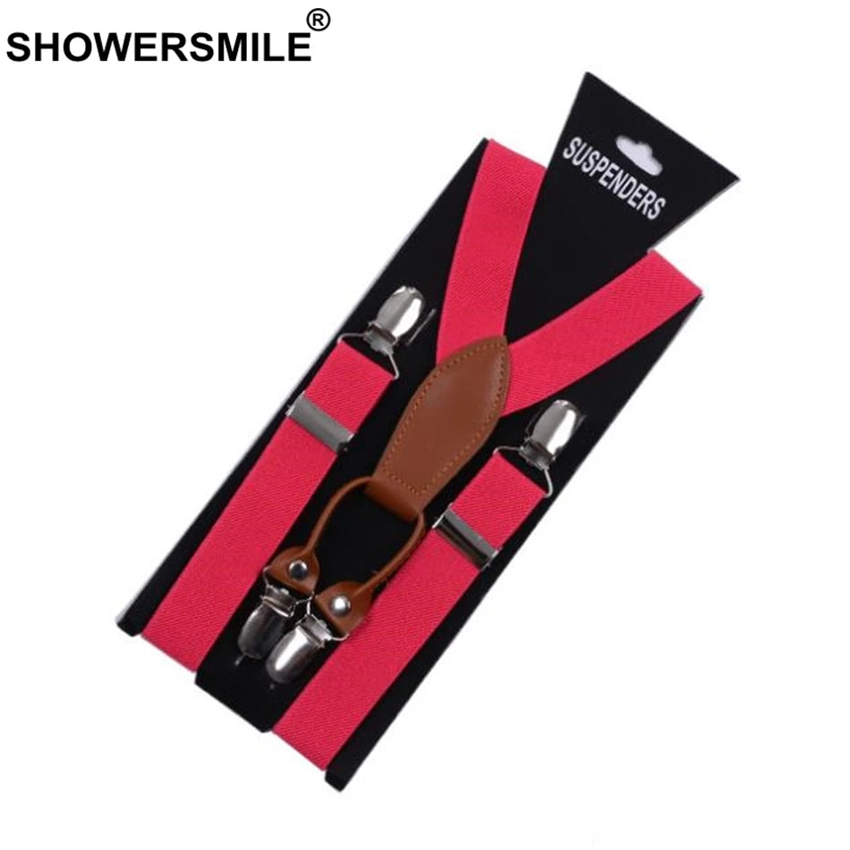 SHOWERSMILE Suspenders Women Leather Alloy 4 Clip Suspender Yellow Tirantes