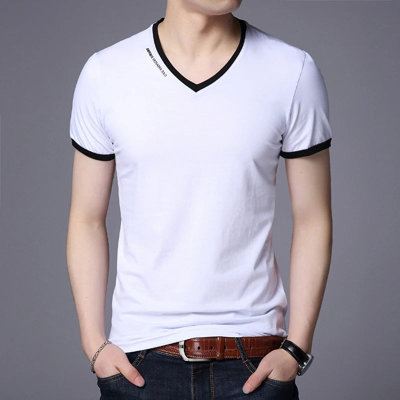 New Mens T Shirts Fashion Summer V-Neck Slim Fit Short Sleeve T Shirt