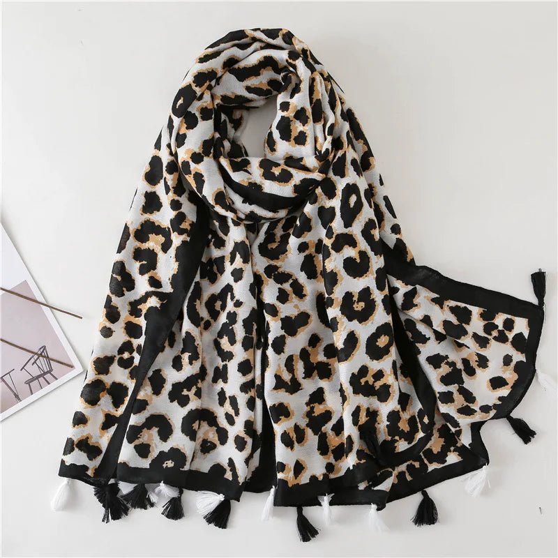 New Fashion Brand Lovely Pink Sexy Leopard Dot Tassel Viscose Shawl Scarf Lady