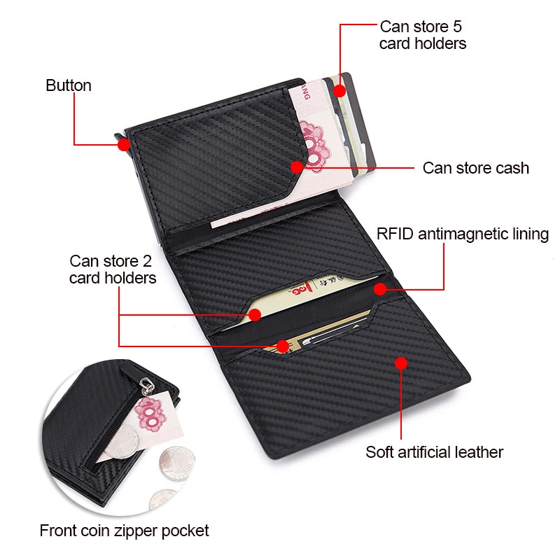 DIENQI Rfid Carbon Fiber Men Wallets Leather Card Holder Slim Thin Wallet