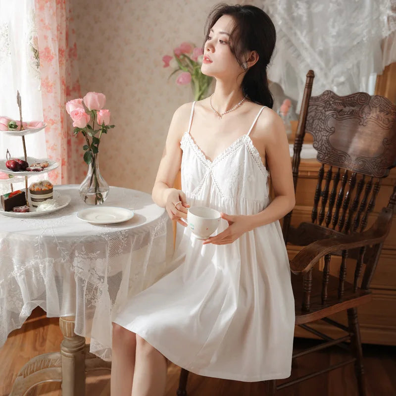 Sleeveless Mini Night Dress Women Summer Cotton Sleepwear Sexy Nighty Short