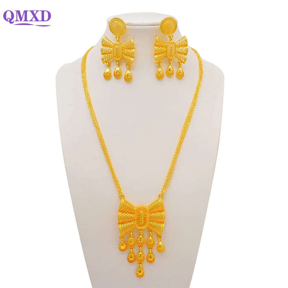 Ethiopian Dubai Gold Color Jewelery Sets for Women Girl Bridal Tassel Flower