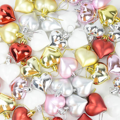 12Pcs Plastic Heart Ornament for Christams Tree Decor Christmas Balls