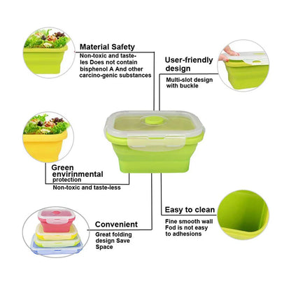 Collapsible Silicone Food Container Portable Bento Lunch Box Microware Home