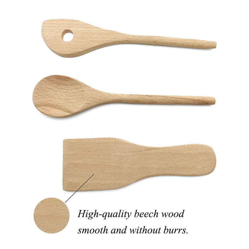 Wooden Kitchen Utensils Spoon Shovel Egg Beater Clip Kitchen Set