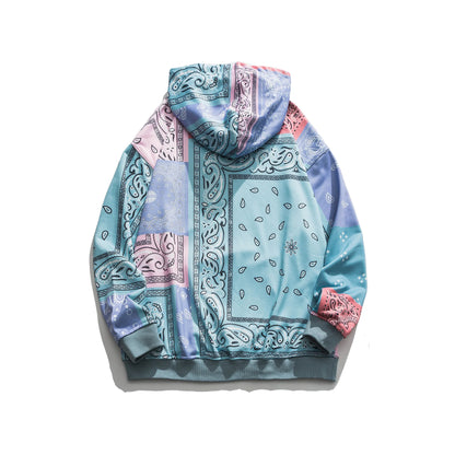 Bandana Patchwork Hoodies Sweatshirts Streetwear Casual Hooded Pullover