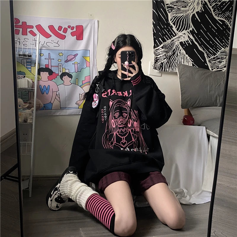 Woman Sweatshirts Kawaii Funny Cartoon Hoodies Ullzang Cute Anime Oversize