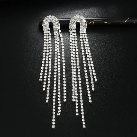 Rhinestone Earrings Tassel Drop Earring for Women Luxury Jewelry Long Dangle