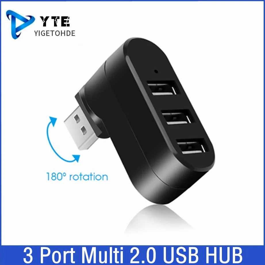 3 Port Multi 2.0 USB HUB Mini USB Hub High Speed Rotate Splitter