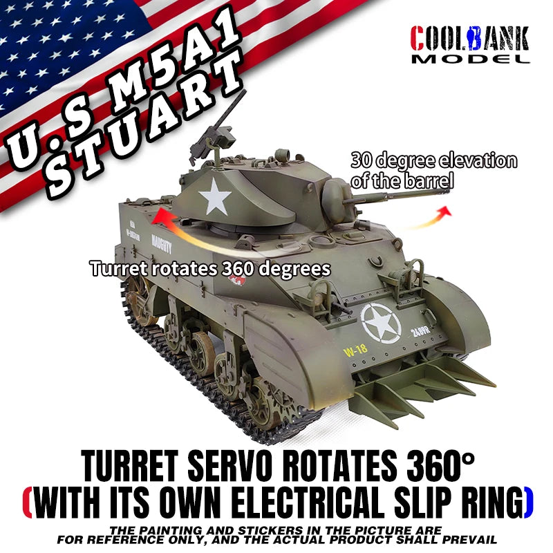 Coolbank U.S. Stuart M5a1 Stuart Rc Tank Model Smoking Sound and Light Electric