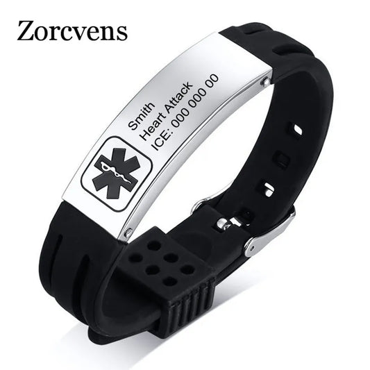 ZORCVENS Stainless Steel Engraving Silicone Medical Bracelets Sport ID Bracelets