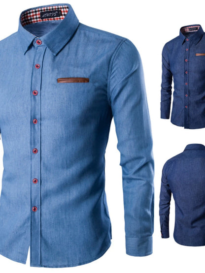 Long Sleeve Denim Shirt Men Spring Summer Casual Basic Shirts Pockets