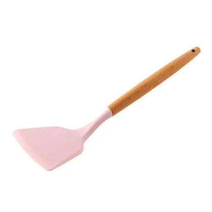 Silicone Cooking Utensils Non-Stick Spatula Shovel Wooden Handle Cooking Tools