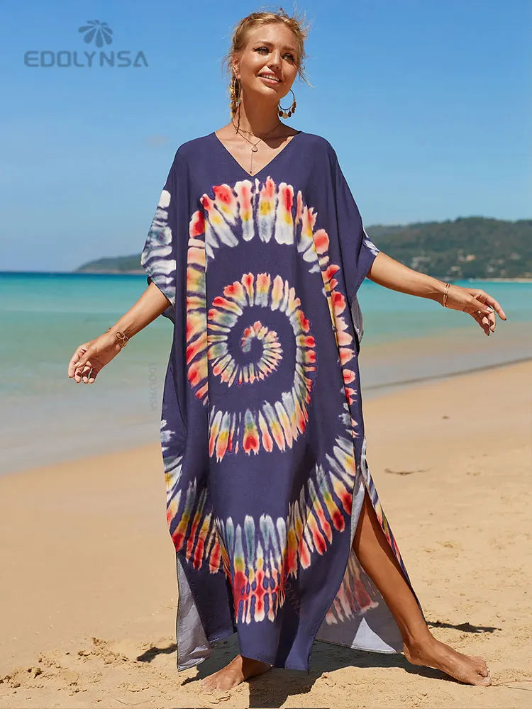 2023 Multicolored Kaftan Bohemian Printed V-Neck Batwing