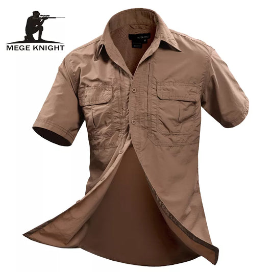 MEGE Summer Men Shirt Military Men Short Sleeve Shirt Casual Shirt