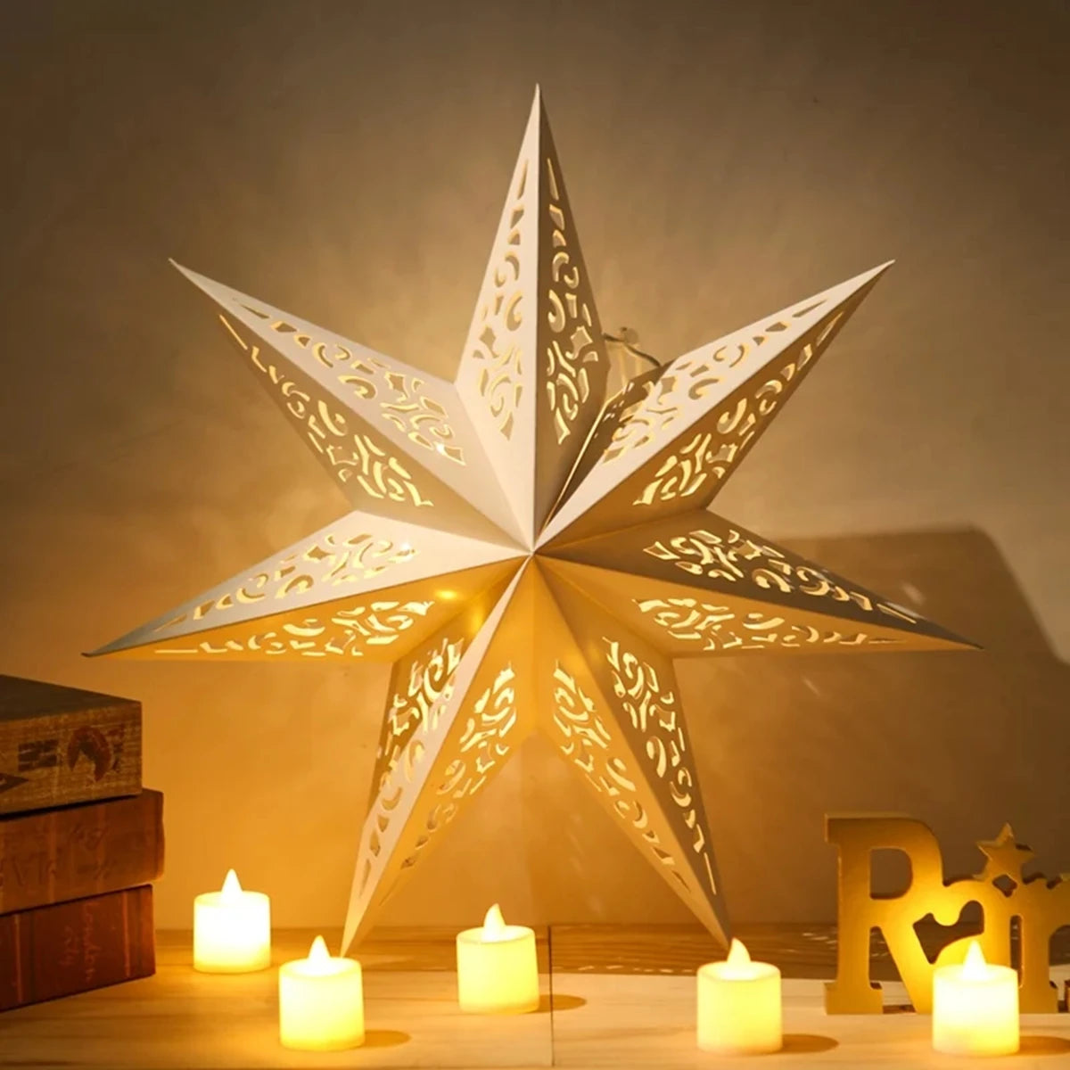 30-75cm Hollow Star Hanging Pendant Eid Mubarak Christmas Decoration 2024